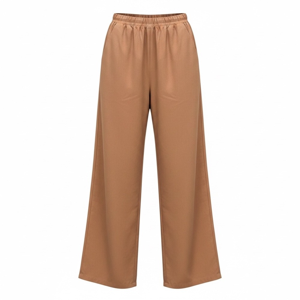 Terracotta Rust High Waisted Wide Leg Elastic Waist Pants with Pockets